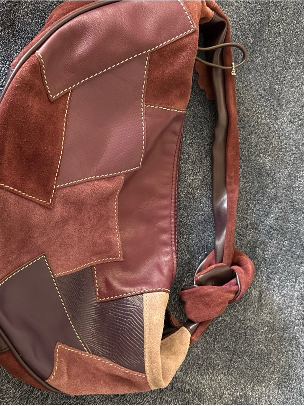 Valerie Stevens Patchwork Suede & Leather Shoulder Bag - Burgundy